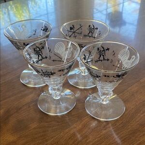 Libbey Curio Black and Gold Cocktail Glass Set - Weathervane and Rooster Design